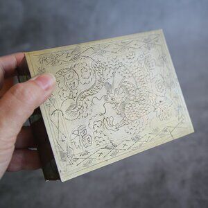 Vintage Etched Dragon Chinese Trinket Brass Box
